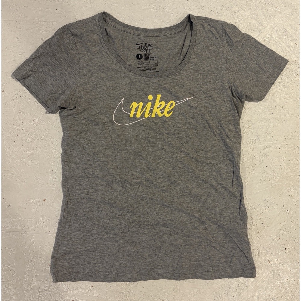 Nike Athletic Shirt Slim Fit Womens Large Short Sleeve Gray Yellow Comfort